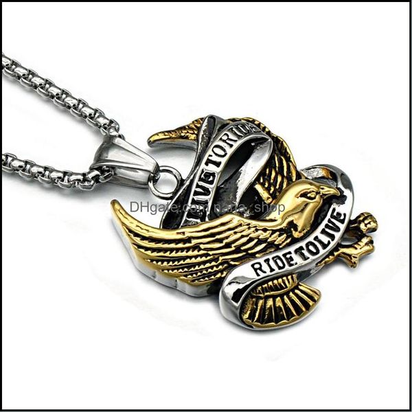 

pendant necklaces pendants jewelry 316l stainless steel biker mens ride to live letter eagle charms long necklace for men fashion accessor, Silver