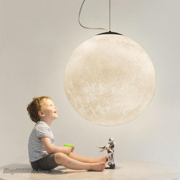 Anhänger Lampen Nordic Hause Dekoration Mond Licht Ball Lichter Kaffee Wohnzimmer Kinder Leuchten Design Lampe Harz Esszimmer LampPendant