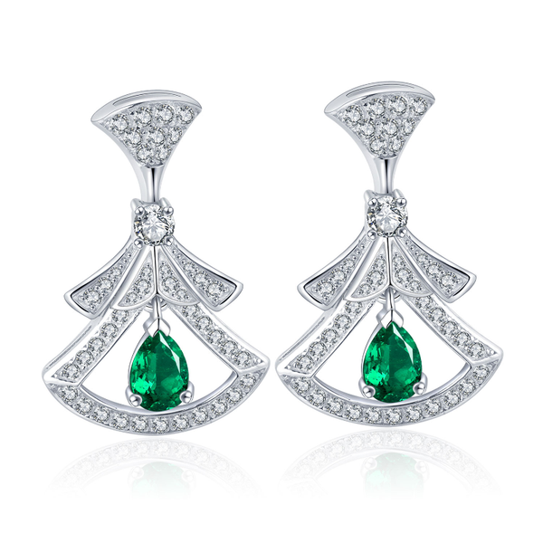 

dangle & chandelier 2022 zhanhao fashion style leaf pattern lab grown emerald 925 sterling silver jewelry earrings