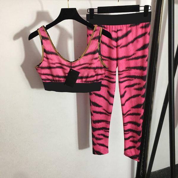 Rosa Leopard Trainingsanzüge Set Frauen Sport Westen Hosen Luxus Buchstaben Sling Weste Sommer Sexy Elastische Zwei Stücke Set