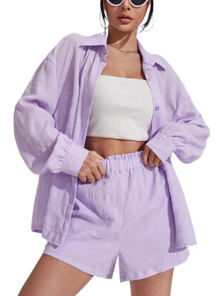 

button up drop shoulder shirt with shorts w8oj#, White