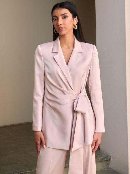 

motf premium structured belted blazer 99f0#, White