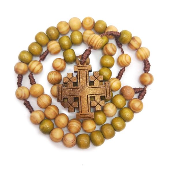 

collier en bois avec croix religieuse catholique en bois de jrusalem collier chapelet jsus, Silver