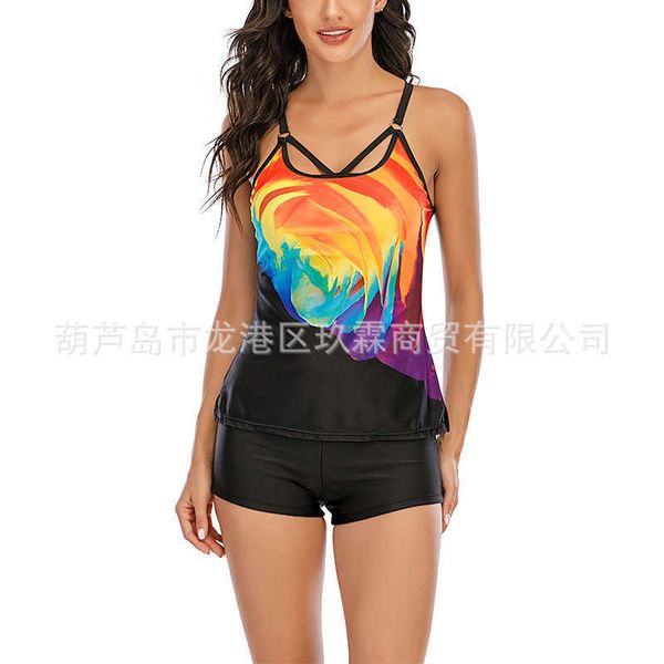 

2021 new women's large split leaf printed swimsuit no logo