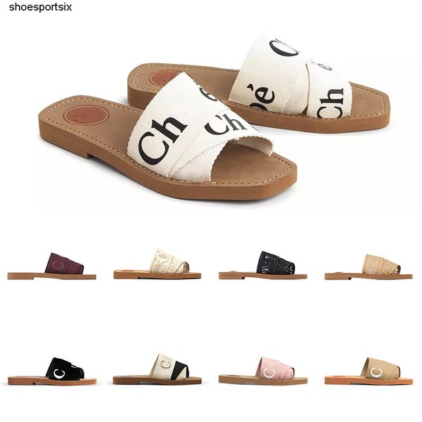 

2022 slippers designer women woody flat mules sandals slides sail canvas white black women outdoor beach slipper shoes chole