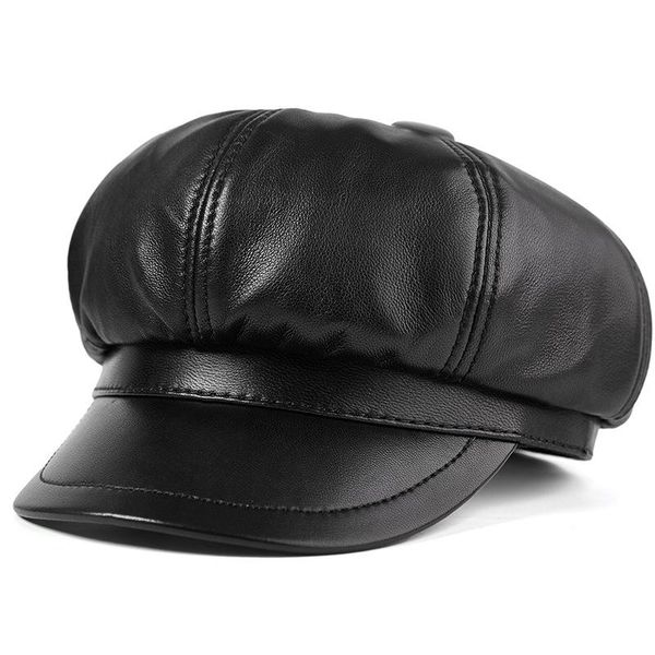 Berets Style Boy Real Leather School School Caps Шляпы кожа баранина восьмиугольные шляпы британские бащики утки