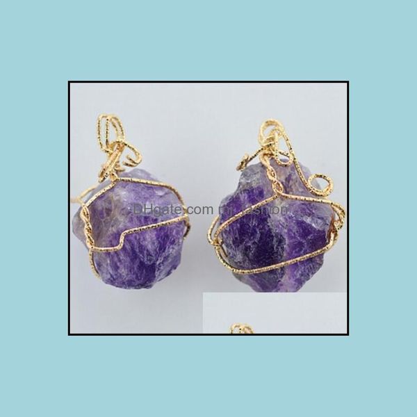 Colares pendentes Pretty Nature Stone Pingentes de Amethyst Rose Quartz White Crystal Lemon Fluorite Charms para colar Drop D MJFashion Dhz6f