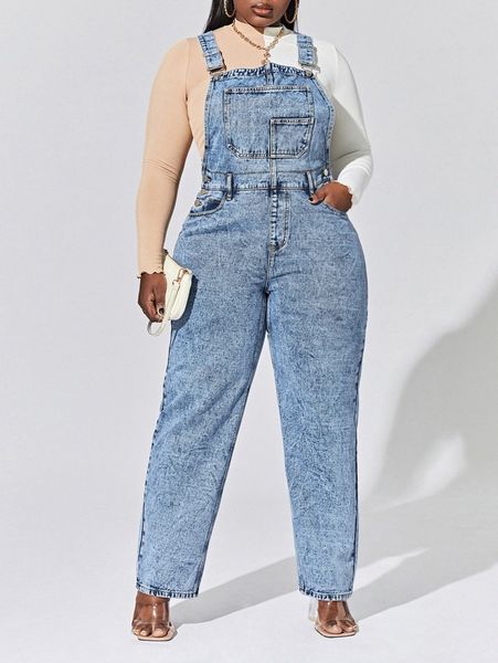

plus slant pocket denim overalls without tee o9ee#, Black;white