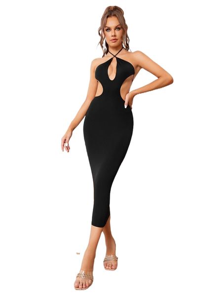 

parthea cut out tie backless halter bodycon dress u7jb#, Black;gray