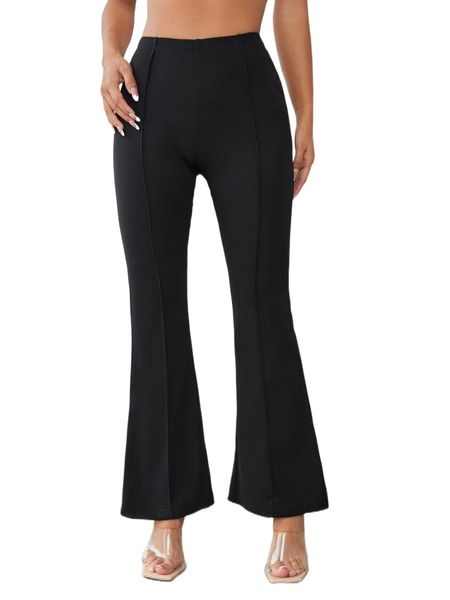 

petite high waist flare leg pants t88p#, Black;white