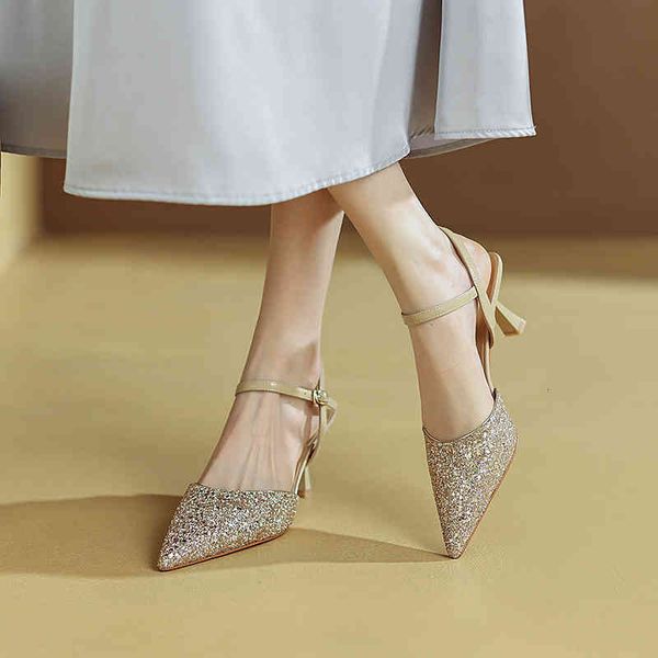 

sandals spring and summer women's shoes pointed thin heel high-heeled gretel color matching buckle back empty sandals chyc, Black