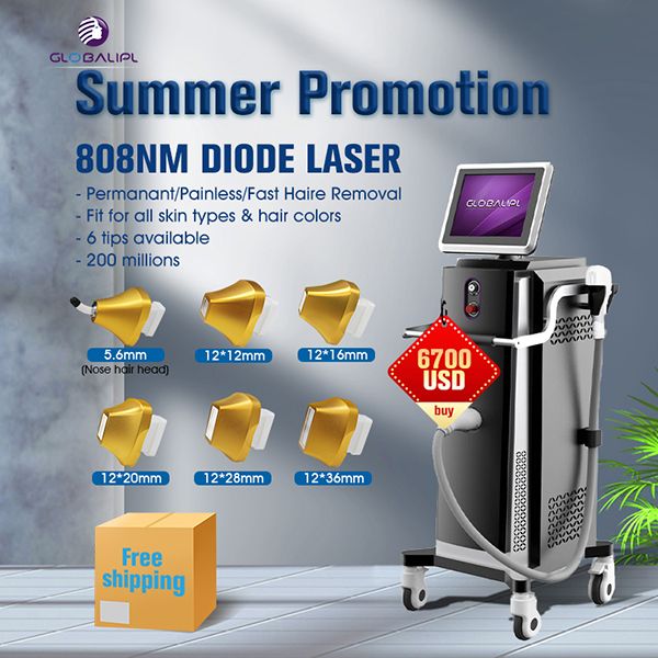 

755 808 1064nm diode laser hair removal machine with magnetic connection of 6 therapeutic heads, Black