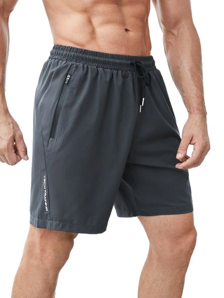 

men letter graphic zipper pocket sports shorts d1u0#, White;black