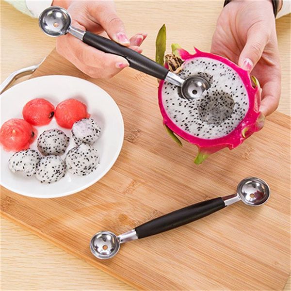 Нержавеющая сталь с двумя головными арбузом баллер Scoop Fruit Ball Spoon Spoon мороженое для приготовления пищи