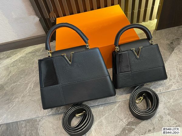 

2022 luxury classic colorblock lychee tote bag shoulder crossbody postman wallet genuine leather women fashion l 27cm s 20cm