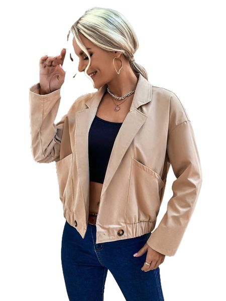 

dual pocket drop shoulder jacket 455c#, Black;brown