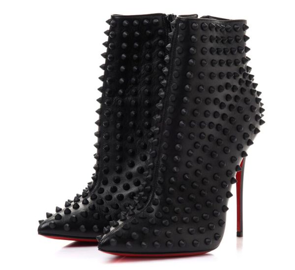 

women ankle boots pointed toe reds sole high heels snakilta 120 spiked calf leather pointed with zipper red botto, Black