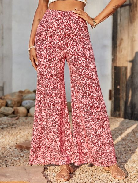 

allover print wide leg pants p18c#, Black;white
