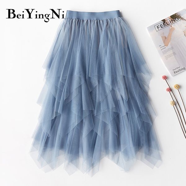 

summer irregular tulle skirt tutu sweet casual dance high waist bridesmaids ball gown princess skirts falda 210427, Black