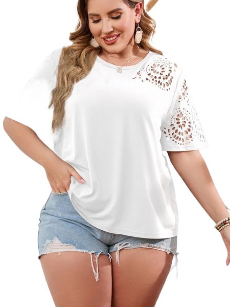 

plus geo cut out tee t41l#, Black