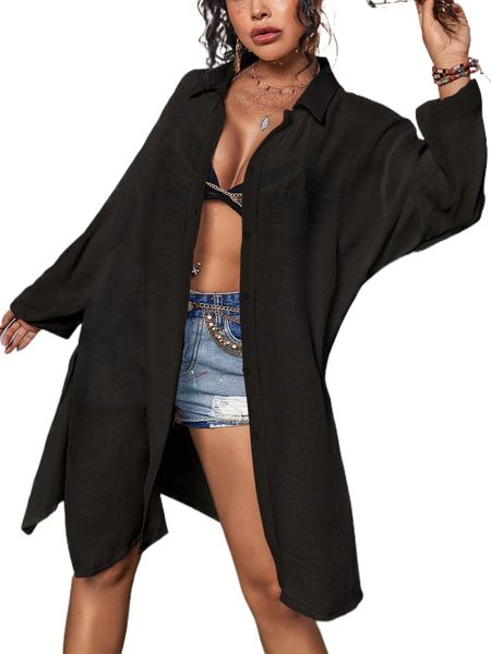 

button front split kimono n3zp#, White;black