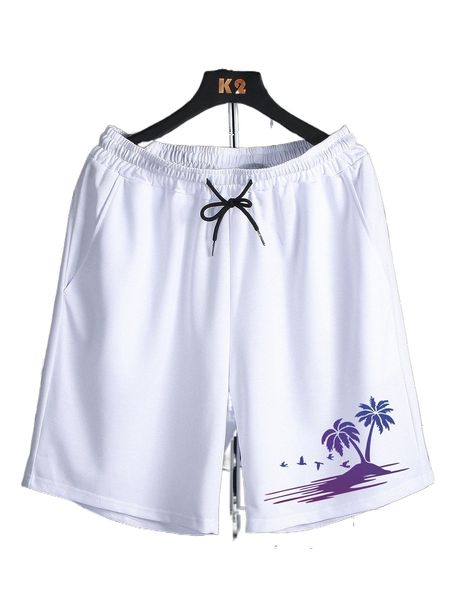 

men coconut tree print drawstring waist shorts b2ob#, White;black