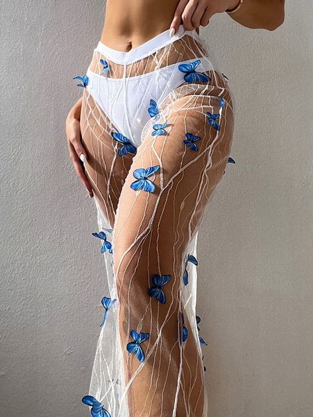 

butterfly appliques beach pants s1bj#, White;black