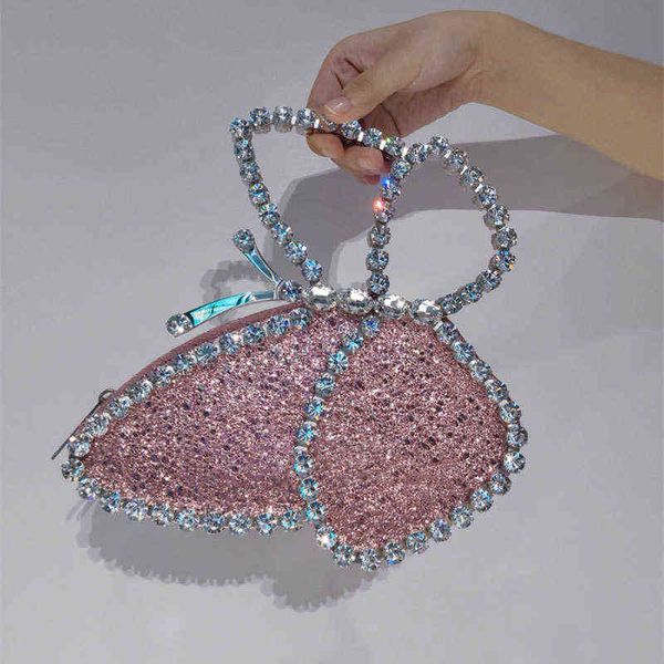 

luxury diamonds butterfly-shaped evening clucth bag designer sequined women handbags party shoulder crossbody bags female purses 220427