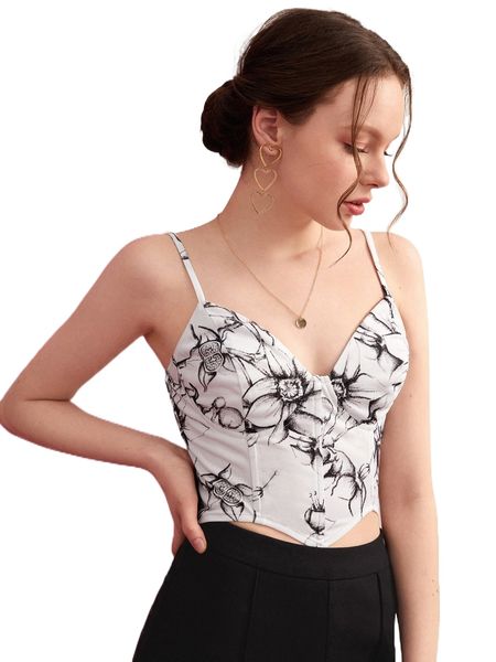 

x aetherea decimae floral print asymmetrical hem cami 98y4#, White
