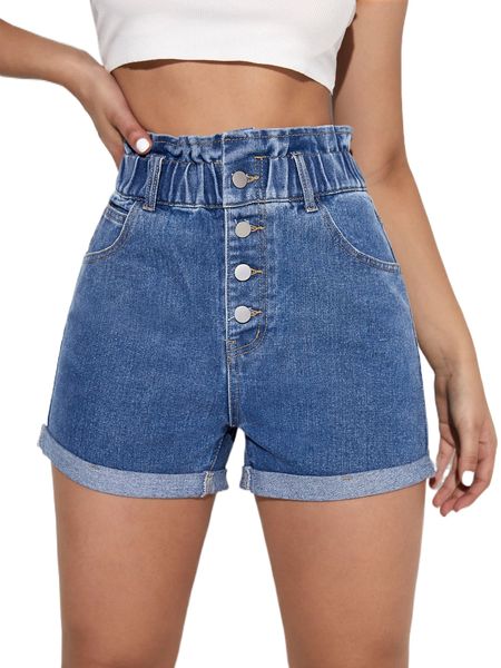 

high waist roll up hem denim shorts j1vi#, White;black