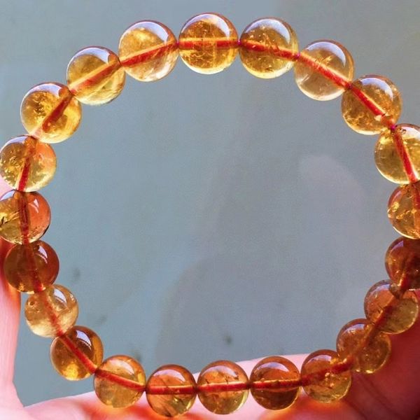 

natural yellow tourmaline quartz bracelet clear round beads bangle women 8.8mm genuine orange tourmaline stretch aaaaa, Silver