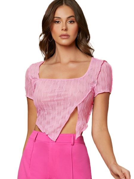 

textured knit slit hem mesh a0hn#, White