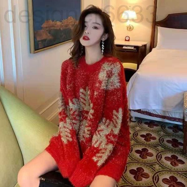 

women's knits & tees designer winter mink red christmas sweater women's middle long lazy loose thickened soft waxy bright silk kni, White