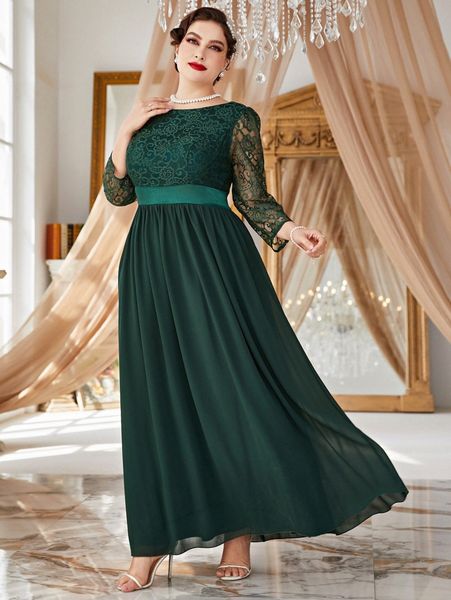 

plus contrast lace chiffon maxi dress e5cq#, Black