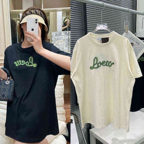 

summer cactus embroidered alphabet t-shirt men's and women's loose versatile cotton short sleeve tee, White