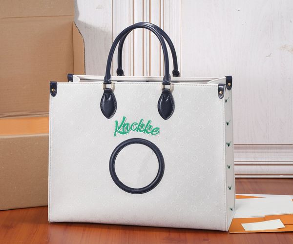 

onthego m20815 women luxurys designers totes bags mirror embroidery jacquard handbags messenger business city travel shoulder bag briefcase