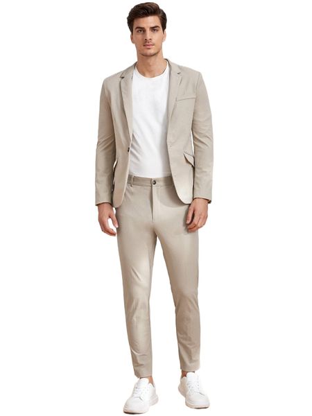 

men single button blazer & tailored pants o1zt#, White;black