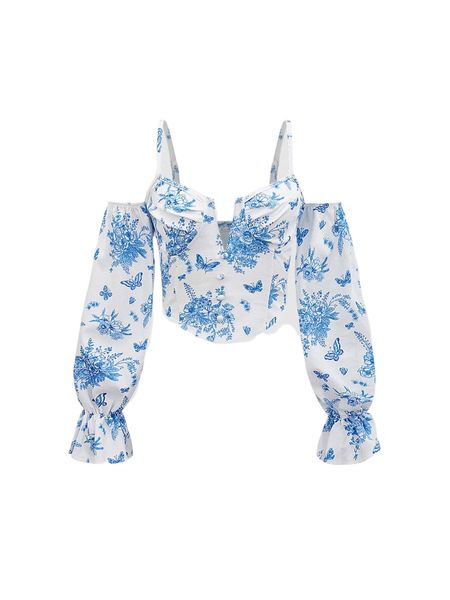 

mod floral print flounce sleeve crop n9qv#, White