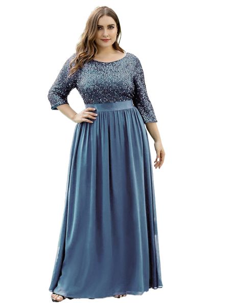 

ever-pretty plus contrast sequins zip back chiffon maxi prom dress h43p#, Black
