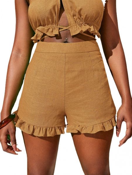 

sxy zip side ruffle hem shorts d1mf#, White;black