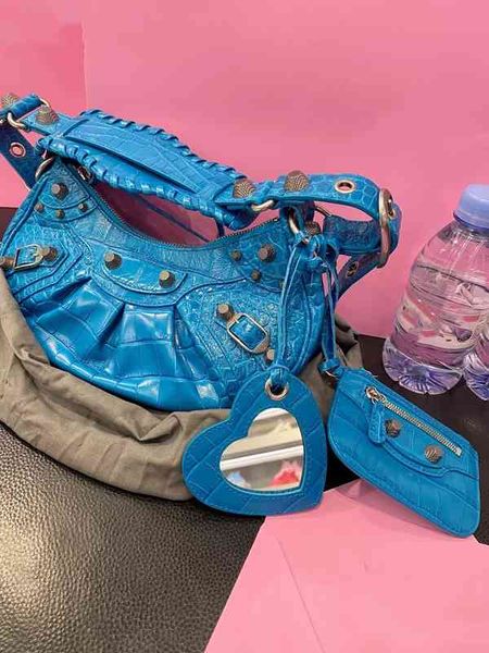 

designer balenciga handbag paris b three in one crocodile pattern home leather rivet black crescent armpit dumpling messenger motorcycle bag