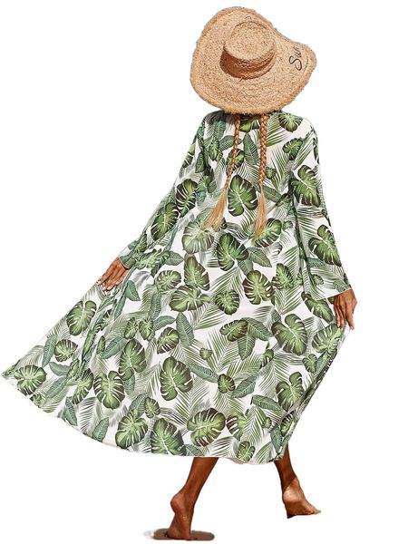

tropical print open front kimono p85t#, White;black