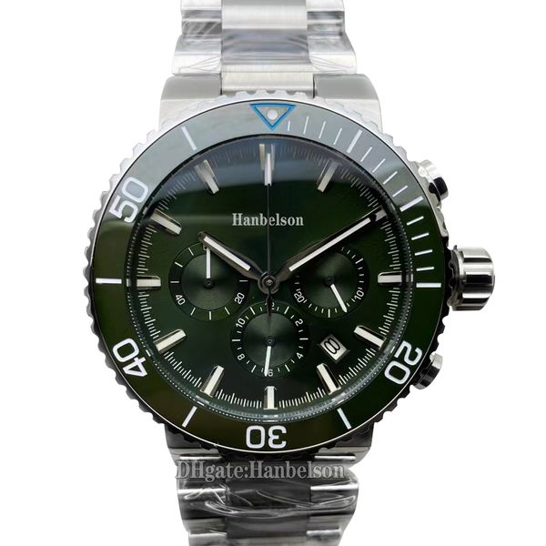 

sport ceramic bezel mens watches whale armygreen vk quartz movement wristwatches chronograph watch 46mm metal montre de luxe, Slivery;brown