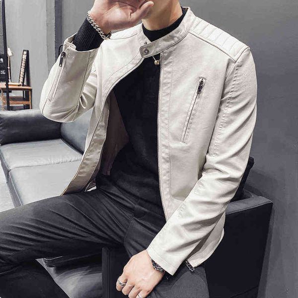 

leather jackets for men 2021 autumn black stand-up collar motorcycle bike pu leather jacket comfortable casual streetwear coats t220728