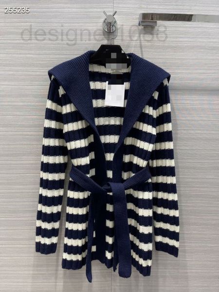 

women's sweaters designer 2022 spring and autumn new navy geomantic hand collar shawl medium long button striped cardigan loose thicken, White;black
