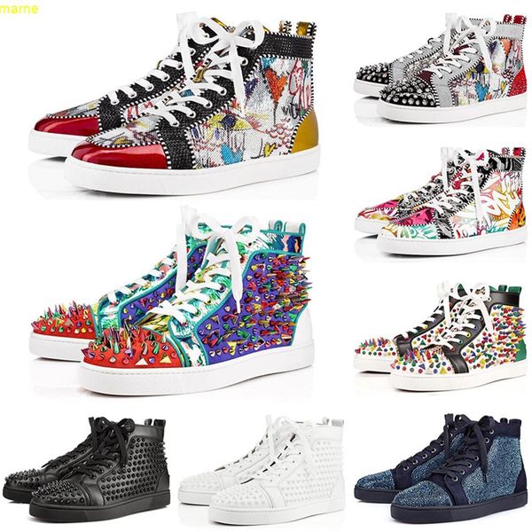 

fashion boots cut platform shoes red bottoms suede leather studded spikes flats men women party lovers dress sneakers2836, Black
