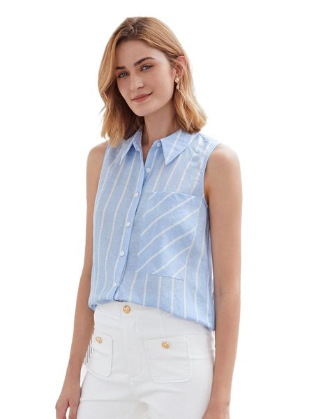 

motf premium viscose vertical striped blouse c012#, White