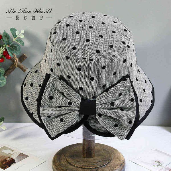 

korean fashion polka dot split fisherman hats for women female early autumn new style basin hat warm casual bucket hat cape y220702, Blue;gray