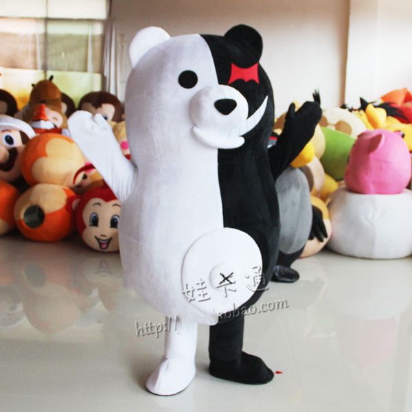 Maskottchen-Puppenkostüm, Cartoon-Schwarz-Weiß-Bär-Maskottchen-Kostüm, Monokuma-Maskottchen-Kostüme zum Verkauf, Anime-Rollenkleid, Cartoon-Bekleidung, Anzüge