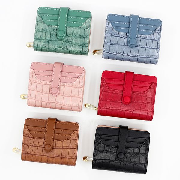 

women short organizer wallet solid color hasp mini wallets womens bags wholesale credit card genuine leather black red pink brown green qc73, Red;black